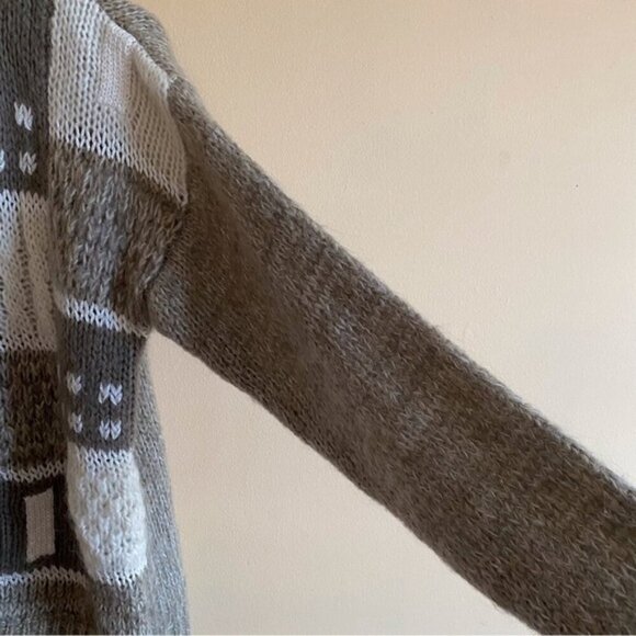 Ninon Cardigan Woman Large Patchwork Neutral Wool Blend Oversized Gorpcore Y2K - Picture 6 of 12